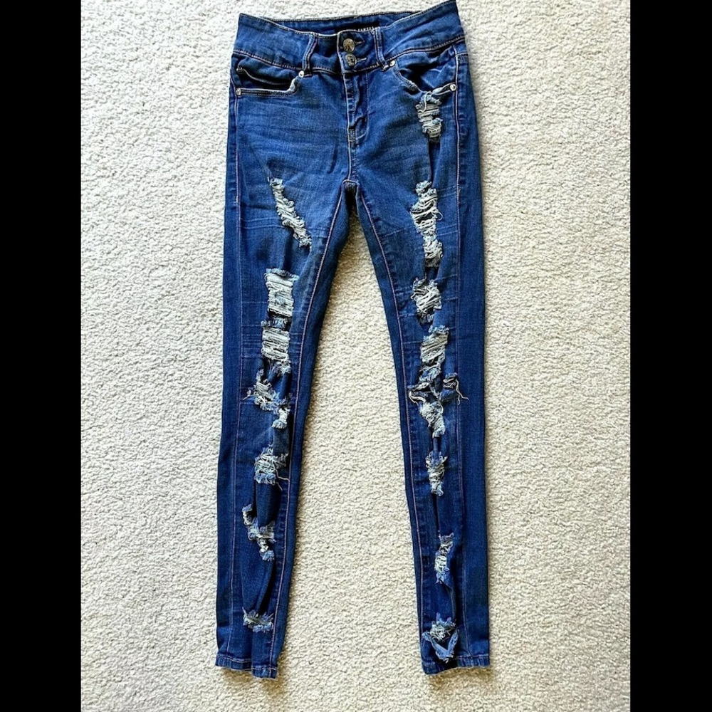 Almost Famous Distressed Destroyed Stretch Skinny Jeans Size 0
